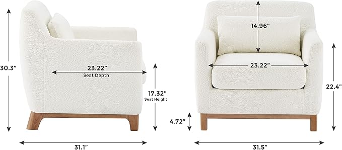VANOMi Extra Deep Accent Chair, Fabric Upholstered Comfy Reading Armchair for Living Room, Bedroom Single Seat Sofa Chair with Wood Base, Lamb Fabric | Oversized Armchair with Thick Cushion Reading Chairs for Living Room, Apartment