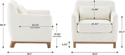 VANOMi 31" W Living Room Accent Chairs Boucle Chair for Bedroom, Orange | Oversized Armchair with Thick Cushion Reading Chairs for Living Room, Apartment