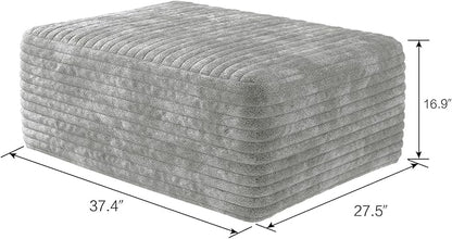 37.4" Plush Corduroy Ottoman, Upholstered Cloud Ottoman for Boneless Couch in a Box, Modular Sectional Couches for Living Room Bedroom, Compressed Memory Foam, No Assembly Require, Grey