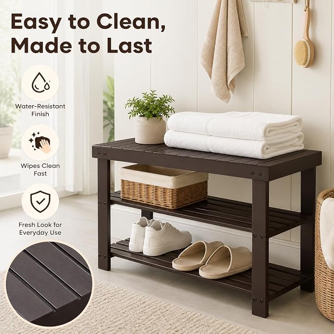 Shoe Rack Bench, 3-Tier Shoe Storage Organizer for Entryway , Shoe Shelf for Small Spaces, Multi-Functional Side Table Plant Stand, Shoe Stand for Bedroom, Living Room, Closet, Front Door, Brown