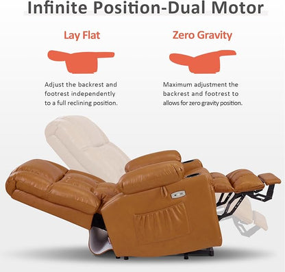 MCombo Large Dual Motor Power Lift Recliner Chair for Elderly, Zero Gravity Lift Chair with Heat and Massage, Infinite Position Lay Flat Recliner, USB Ports, Faux Leather 7896 (Tawny, Large)