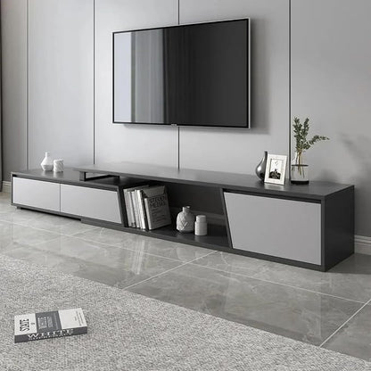 homary Extendable TV Stand with 3 Drawers Minimalist Rectangle Entertainment Center TV Console Up to 110" (70.9”W-110.2”W) (Gray)