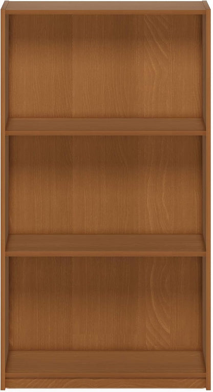 Furinno BASIC Book Shelf, 3-Tier Modern Bookshelf, Bookcase with Open Shelves, 9.3" x 21.8" x 39.5", for Living Room, Bedroom, Home Office, Light Cherry