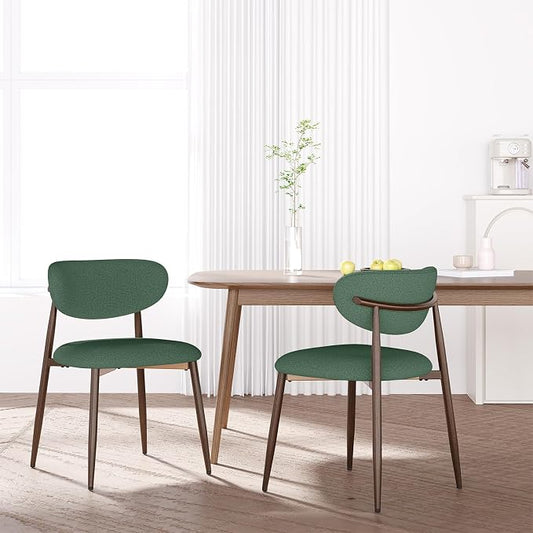 MALOL Upholstered Dining Chairs Set of 2, Curved Back Kitchen Chairs with Metal Legs and Anti Slip Pads, Dining Room Chair for Home and Restaurant, Green