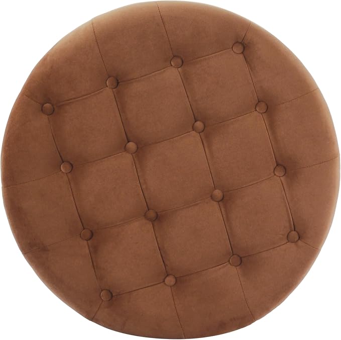 HomePop 28" Button Tufted Velvet Round Storage Ottoman - Spice Orange Velvet
