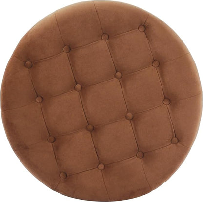 HomePop 28" Button Tufted Velvet Round Storage Ottoman - Spice Orange Velvet