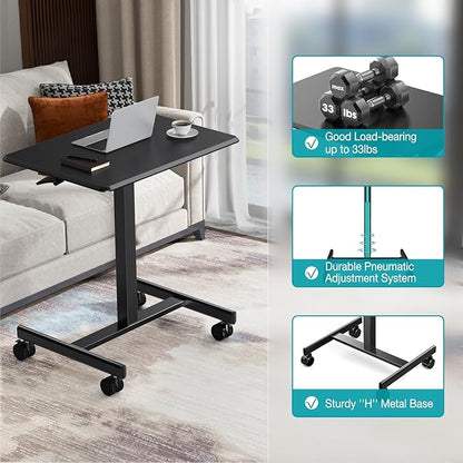 DUMOS Mobile Rolling Desk with Wheels Adjustable Height Small Standing Desks Portable Laptop PC Table Computer Workstation for Home Office Small Space Modern Black