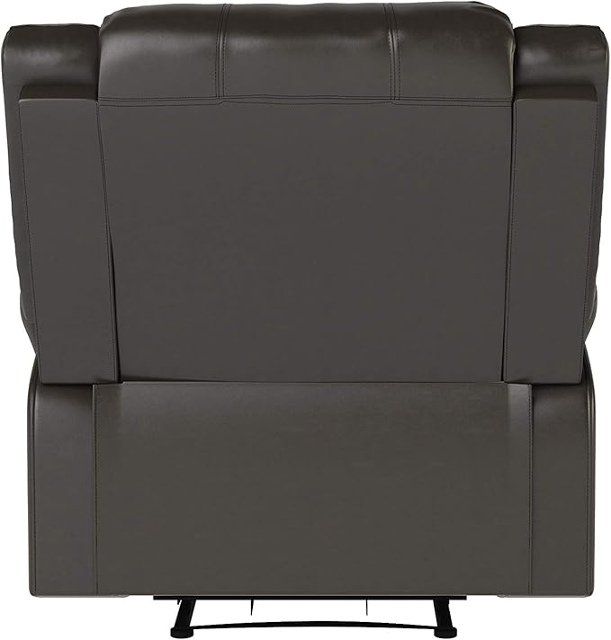 Warren 35.5" Manual Pull-Handle Recliner, Traditional Overstuffed, Pocket Coil Comfort, Black Metal Base Legs, Soft Vegan Leather Fabric, Java