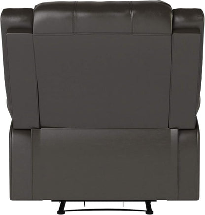 Warren 35.5" Manual Pull-Handle Recliner, Traditional Overstuffed, Pocket Coil Comfort, Black Metal Base Legs, Soft Vegan Leather Fabric, Java