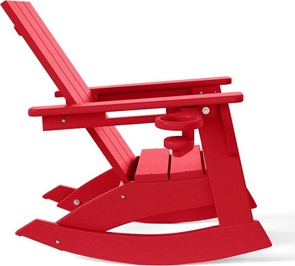 Costaelm Palms Kids Outdoor Preschool HDPE Plastic Modern Adirondack Rocking Chair (Set of 2), Red