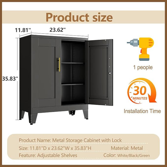 GAIOUS Black Metal Pantry Cabinet with Lock(Two Units), Sideboard Buffet | Storage Cabient with Doors and 2 Adjustable Shelves, Multifunctional Kitchen Cupboard for Home Office, Buffet Table
