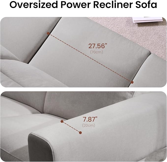ModernMate Power Recliner Sofa Set with 3-Seater & Loveseat, Oversize Zero Gravity Modular Sectional Couch with Manual Adjustable Headrest, Zero Wall Hugger, USB & Type-C Ports, 27.6" Wide Seat, Grey