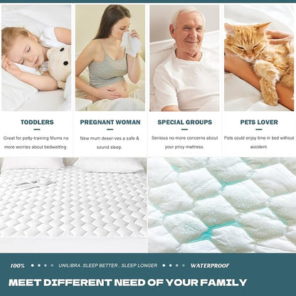 UNILIBRA Queen Mattress Protector Waterproof, Deep Pocket Mattress Pad Cover Up to 18 Inches, Quilted Fitted Hollow Cotton Filling Breathable Mattress Topper