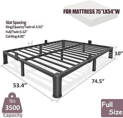 Bilily 10 Inch Low Bed Frame Full with Round Corner Legs,3500 LBS Heavy Duty Low Profile Full Size Bed Frame Metal Platform, No Box Spring Needed, Easy Assembly, Noise-free, Headboard Compatible,Black