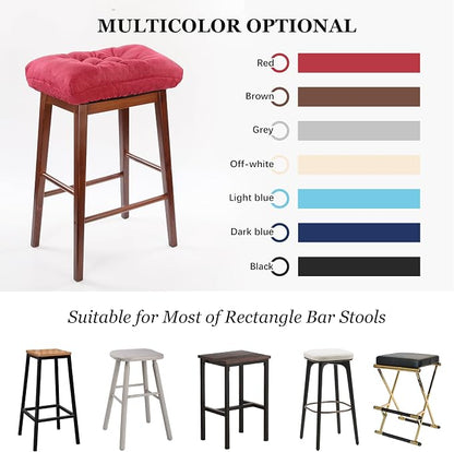 Rectangular Stool Cushion Set of 4, Soft Saddle Stool Cushions with Ties, Nonslip and Washable, Wine Red, 18 x 10.5 x 4 Inch