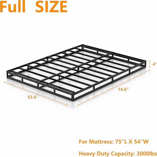 DORITRON Low Profile Box Spring Full 4 Inch, 3000lbs Heavy Duty Full Box Spring Bed Base Metal Mattress Foundation, Easy Assembly, Noise Free