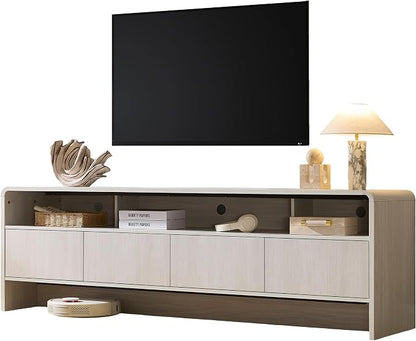 AMERLIFE 70" Modern TV Stand for TVs Up to 80", Wood TV Console with Curved Profile Design & 2 Storage Cabinets, Media Console Entertainment Center for Living Room, White