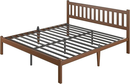 Askeld Bamboo King Bed Frame with Headboard, 14 Inch High Wood Platform Bed No Box Spring Needed, Modern Minimalist Heavy Duty Bedframe, Easy Assembly, Noise Free, Walnut Color