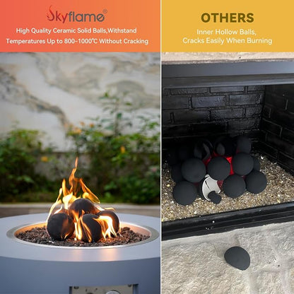 Skyflame 2-inch Ceramic Fireplace Balls, Set of 25 Round Fire Stones Set for Indoor/Outdoor Fire Pit/Fireplace Parts for Decorative, Beige