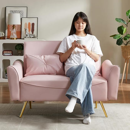 Brelice 47" Faux Leather Loveseat Sofa, Modern Small Couch for Small Space with 2 Pillows, 2 Seater Couch for Living Room, Bedroom, Office, Apartment (Pink)