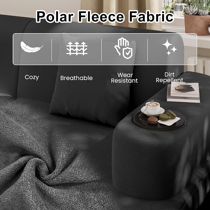 Modern Curved Boneless Sofa Couch, L-Shaped Corner Sofa, Chenille Upholstered Cloud Sectional Couch for Living Room, Bedroom and Apartment,No Assembly Needed(Black, Right Hand Facing)