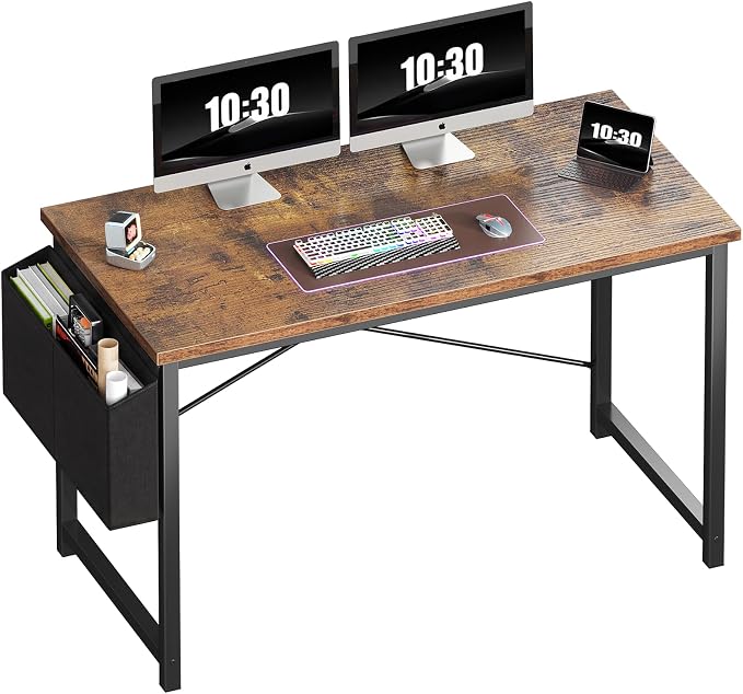 OLIXIS Computer Desk, 47 Inch Home Office Desks for Small Spaces, Writing Craft Study Gaming Table for Bedroom, Modern Computer Workstation with Storage Bag, Rustic Brown