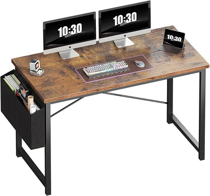 OLIXIS Computer Desk, 47 Inch Home Office Desks for Small Spaces, Writing Craft Study Gaming Table for Bedroom, Modern Computer Workstation with Storage Bag, Rustic Brown