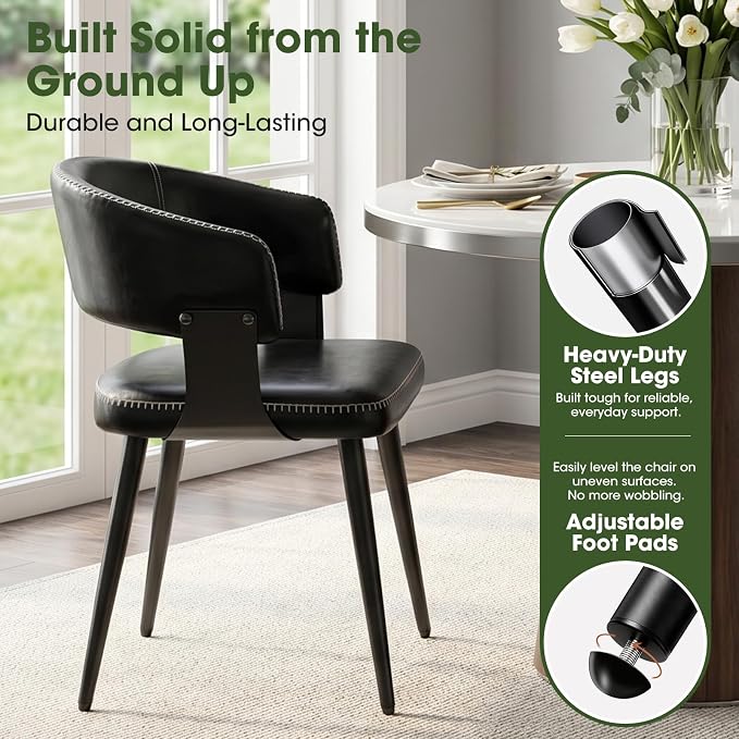 Dining Chairs Set of 4, Modern Upholstered PU Leather Kitchen & Dining Room Chairs with Curved Open Back Metal Legs, Kitchen Chairs for Dining Room Restaurant (Vintage Black, Set of 4)