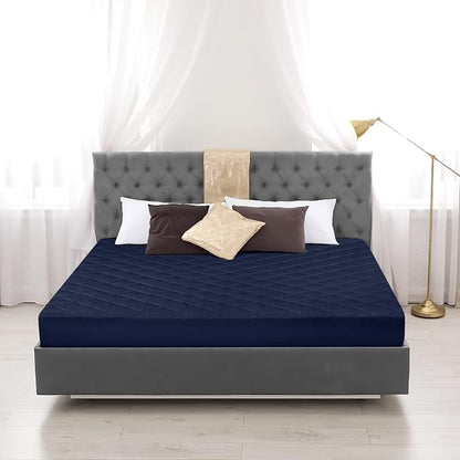 Quilted Fitted Mattress Pad, Queen Mattress Protector Topper with Deep Pocket Stretches up to 16 Inches, Machine Washable Mattress Cover by Utopia Bedding (Navy)