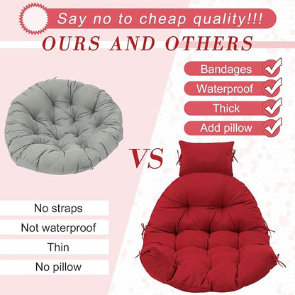 Tudomro Red Waterproof Egg Chair Cushion with Pillow Filling 2.58 kg Replacement Rocking Wicker Chair Cushion 48" x 32" High Back Hanging Swing Hammock Pad Thicken for Outdoor Patio Garden