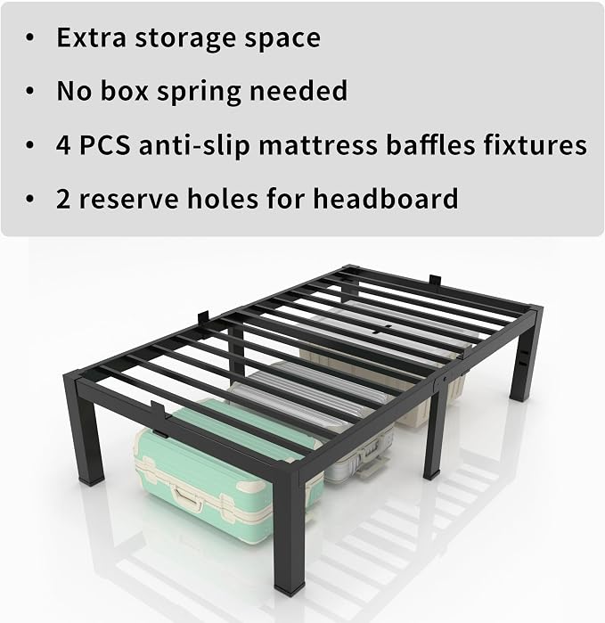 MAF 18 Inch Twin Size Bed Frames No Box Spring Needed Heavy Duty Metal Platform Bed Frame Steel Slat Support Easy Assembly Noise Free Black Bed Frame Twin