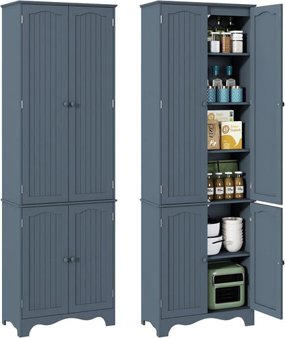 Function Home Tall Pantry Cabinet, Freestanding Storage Cabinet, Wooden Kitchen Pantry with 4 Doors and 5 Shelves, 72" Floor Cabinet Organizer for Kitchen Living Room Bathroom, Grey