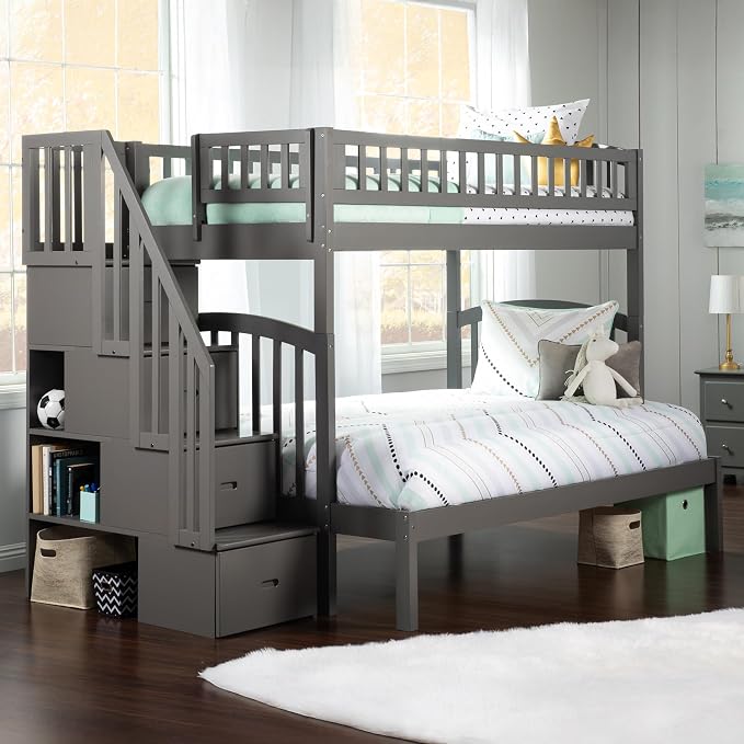AFI, Westbrook Staircase Bunk Bed Twin Over Full, Grey
