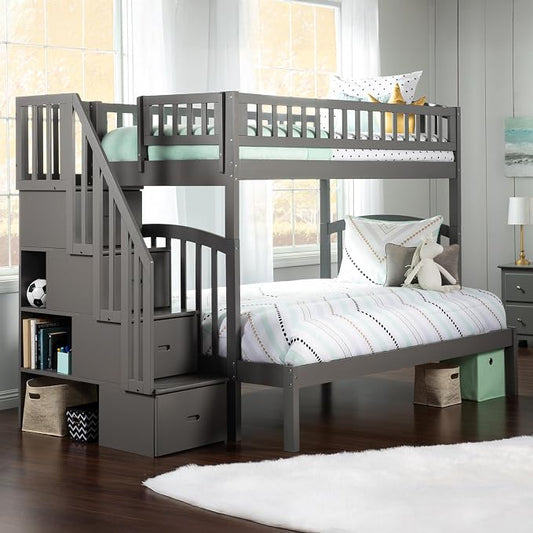 AFI, Westbrook Staircase Bunk Bed Twin Over Full, Grey