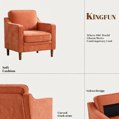 Kingfun Accent Chair, Living Room Chairs, Mid Century Reading Armchair, Chenille with Solid Wood Foot, Upholstered Modern Decor for Bedroom, Apartment