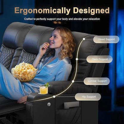 Recliner Sofa, Home Theater Seating with Center Console, 3 Seat Reclining Couch with USB Ports & Phone Holders, Wall Hugger RV Sofa Furniture Loveseat Recliner Couch with Storage & Pocket
