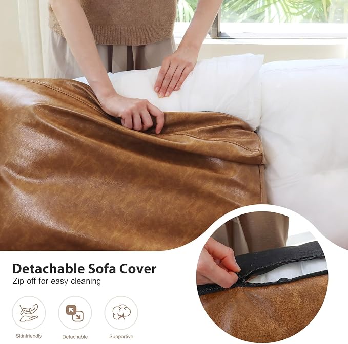 ABCASA L-Shaped Leather Couch, 4 Seater Oversized Faux Leather Couch with Waterproof Covers, Modular Sectional Modern Couch with Movable Storage Seat Ottoman for Living Room, Bedroom Apartment,Brown