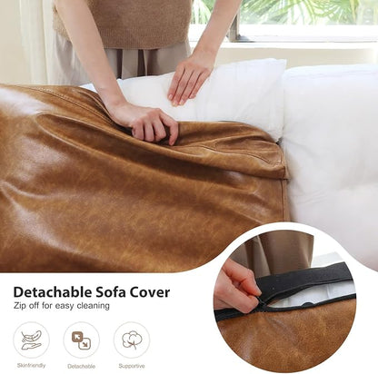 ABCASA L-Shaped Leather Couch, 4 Seater Oversized Faux Leather Couch with Waterproof Covers, Modular Sectional Modern Couch with Movable Storage Seat Ottoman for Living Room, Bedroom Apartment,Brown