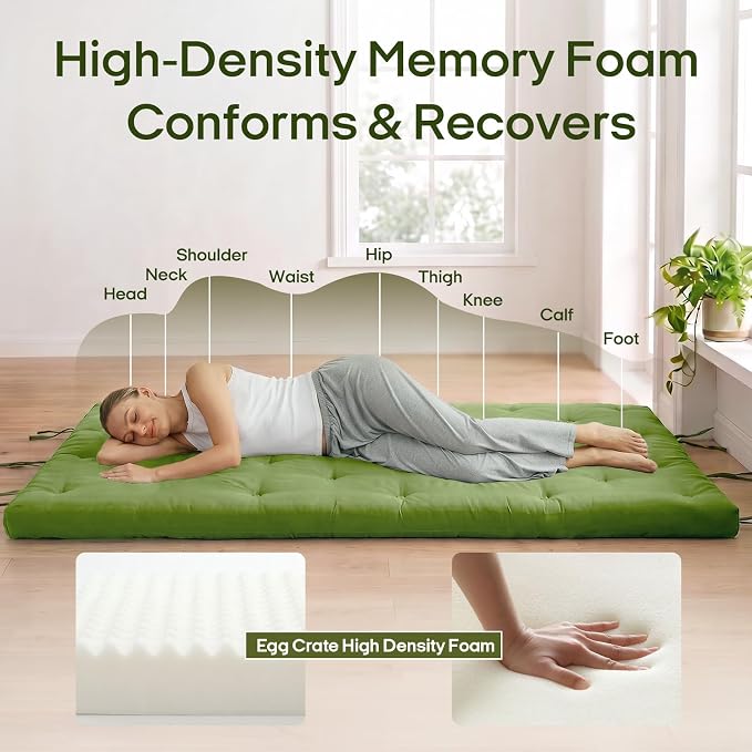 Syrinx Water Resistant Japanese Futon Mattress, Full Size 75"x54", 4 Inch Thick Japanese Floor Mattress Tatami Mat, Foldable Floor Bed Sleeping Pad for Dormitory Guest Room Camping