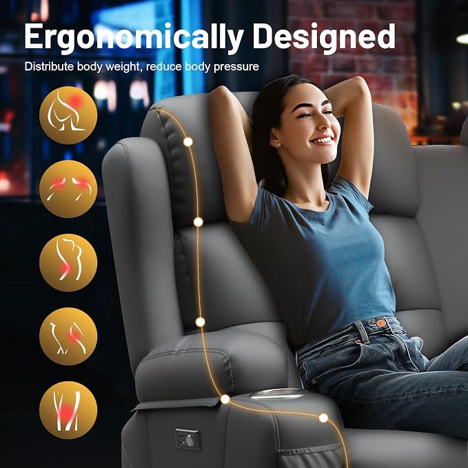 Loveseat Recliner Sofa, Home Theater Seating with Massage, Reclining Loveseats with Console, Wall Hugger RV Couch Movie Theater Chairs, RV Furniture Sofas with USB, Cup Holders, Drawer for Gaming Room
