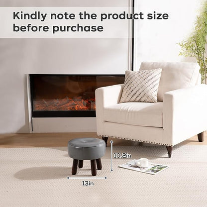 oakvivo Ottoman, Small Foot Stool, Round Leather Pouf Ottoman, 13''L x 13''W x 10.2''H Foot Rest with Non-Skid Rubber Legs for Living Room Bedroom Couch Entryway, Grey