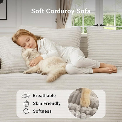 Claiks Boneless Couch, Cloud Couch Sectional, L-Shape Corduroy Modular Sectional Sofa Deep Seat, Upholstered Couches for Living Room, No Assembly Required, Beige, Right Facing Chaise