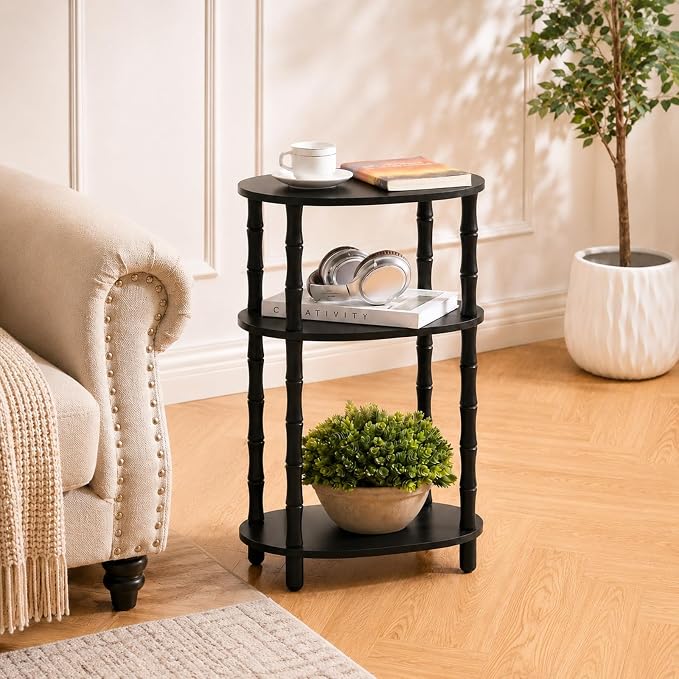 Side Table, 3-Tier Oval Accent Small End Table, Modern Oval Nightstand Accent Table for Small Space, Bedrooms, Living Room, Easy to Assemble, Black