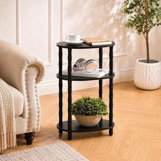 Side Table, 3-Tier Oval Accent Small End Table, Modern Oval Nightstand Accent Table for Small Space, Bedrooms, Living Room, Easy to Assemble, Black