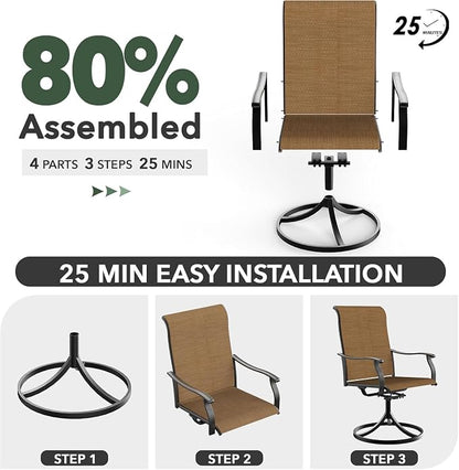 Patio Table and Chairs Set for 6 Person,54"x 54"x 28" Round Steel Slat Outdoor Table with 6 Breathable Textilene Swivel Chairs for Deck/Backyard/Poolside/Garden