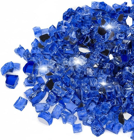 Mr. Fireglass 20 Pounds Cobalt Blue Reflective Fire Glass, 1/2 Inch High Luster Tempered Glass Rocks for Fire Pit Table Fireplace and Landscaping, Decorative Propane Gas Fireplace Glass Rocks