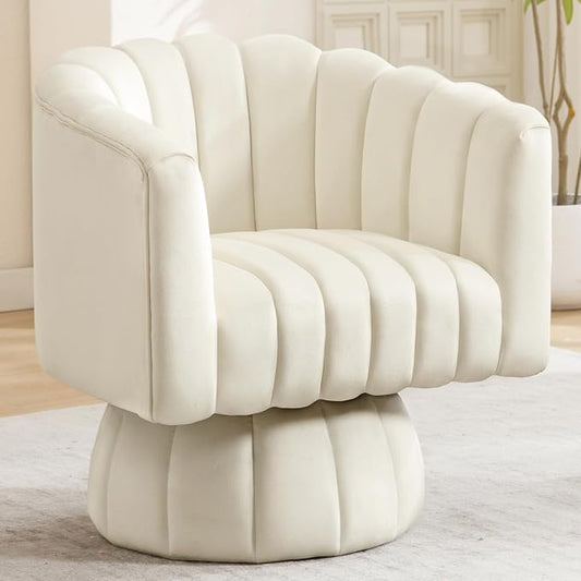Swivel Accent Barrel Chair - Cute Comfy Small Round 360° Arm Chair Velvet Sofa Club Reading Chair for Living Room Bedroom Office Beige