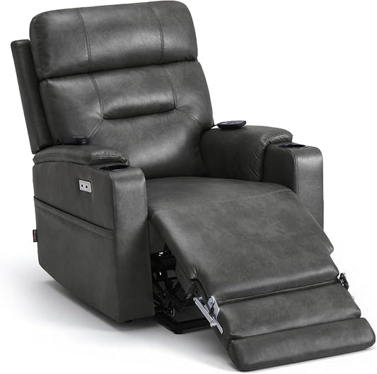 MCombo Lift Chair for Tall Man 6‘6’’, Dual Motor Power Lift Recliner Chair for Elderly, Lay Flat for Sleeping, Heat and Massage, USB & Type C, Faux Leather 7755 (Grey)