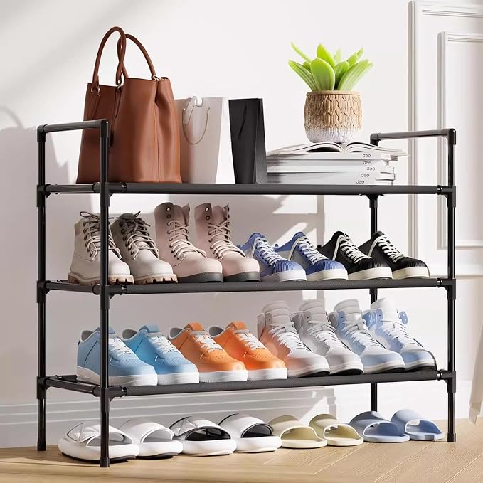 Multi Tier Shoe Rack for Closet Metal Wide Shoe Storage Organizer Oxford Fabric Cover Shoe Shelf for Entryway, Bedroom, Floor, Closet, Porch, Dorm, Living Room