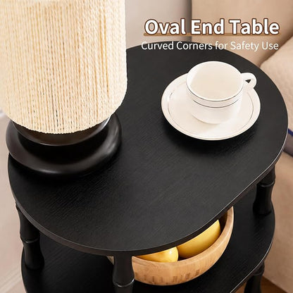 Side Table, 3-Tier Oval Accent Small End Table, Modern Oval Nightstand Accent Table for Small Space, Bedrooms, Living Room, Easy to Assemble, Black